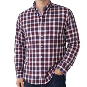 Tommy Bahama Pima Cotton Plaid Button Down Shirt Mens Large Burgundy Blue Casual
